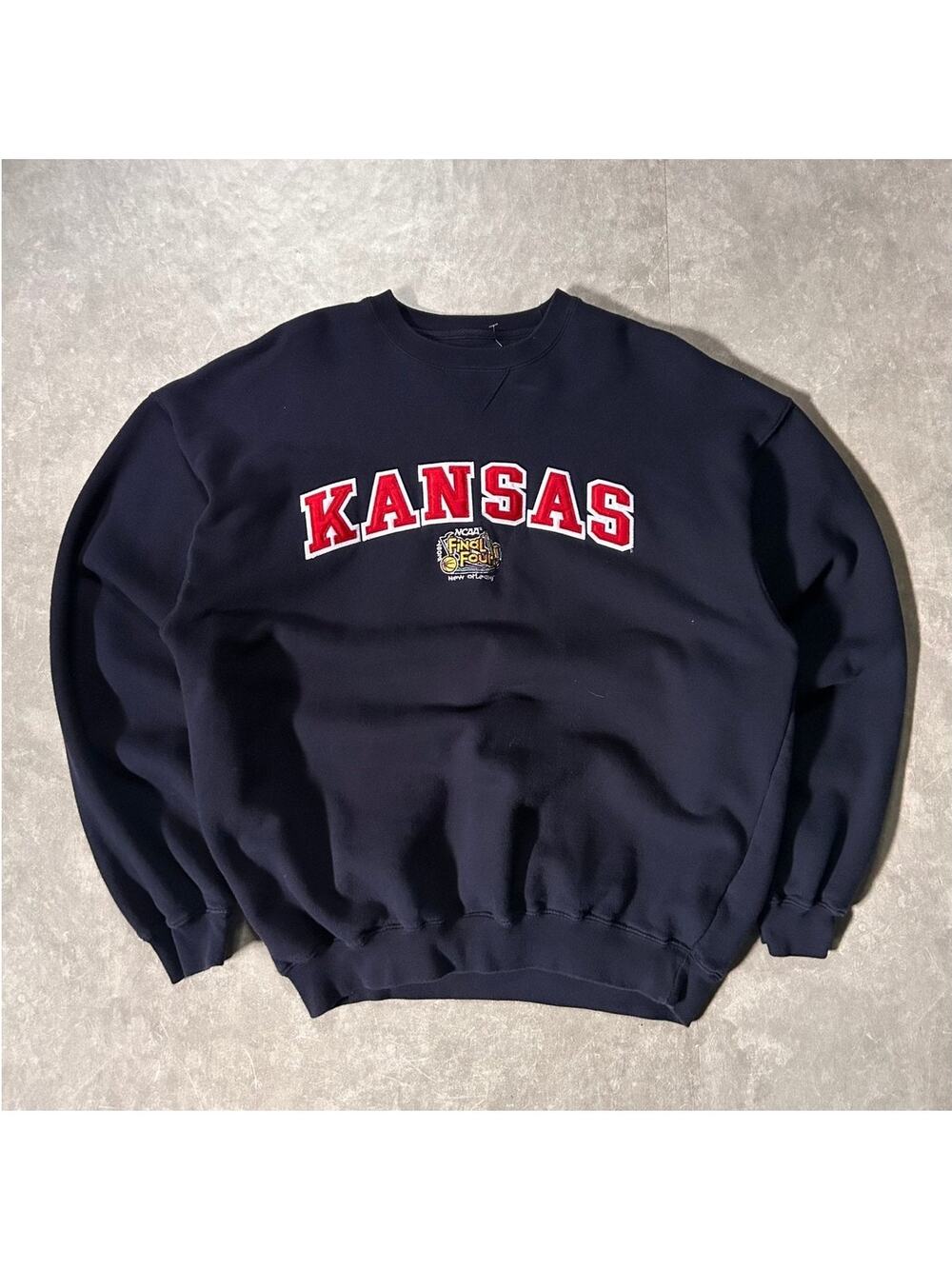 2002 Vintage Kansas Jayhawks Basketball Final Four Navy Crewneck -XL